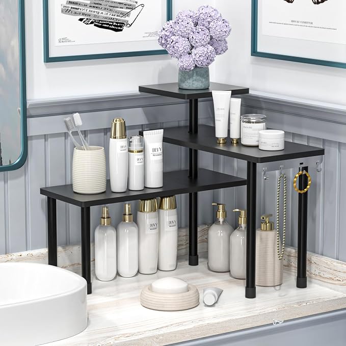 JayRex 3-Tier Bathroom Countertop Corner Shelf Organizer, Black | Space-saving corner design organizes spices, skincare and toiletries on kitchen and bathroom counters. - Image 3