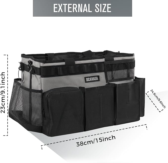SCAVATA Wearable Cleaning Caddy Bag, Cleaning Caddy Supplies Organizer with Handle & Shoulder Straps for Housekeepers, Under Sink & Car Cleaning Tool Organizers with 4 Foldable Divider (Grey) - Image 5