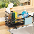 Sponge Holder for Kitchen Sink, Self-draining Sink Organizer with Towel Rack and Brush Holder, Metal Kitchen Sink Organizer for Countertop, Black by GUUKAR