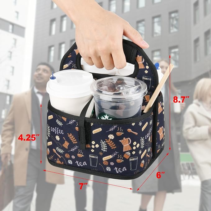 Beautyflier Reusable Insulated Coffee Cup Carrier, Portable Drink Holder with Handle Organizer Tote Bag for Hot & Cold Drinks (Coffee Utensils) - Image 5
