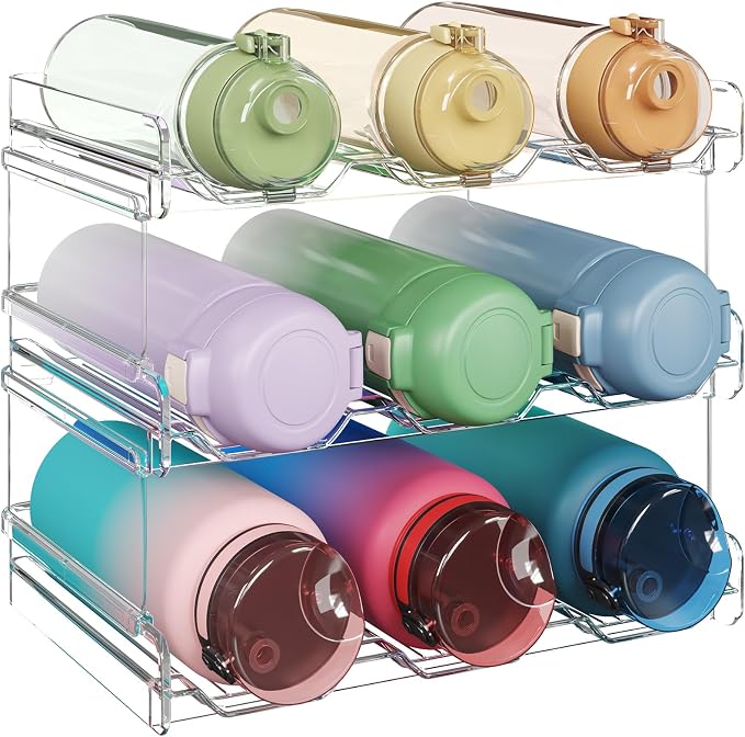 Lifewit 3 Tier Stackable Water Bottle Organizer for Cabinet, Plastic Bottle Holder Fits 9 Bottles/Tumblers up to 3.8" Diameter for Pantry/Countertop/Cupboard, 28 x 19 x 24 cm/11 x 7.5 x 9.5" by Lifewit