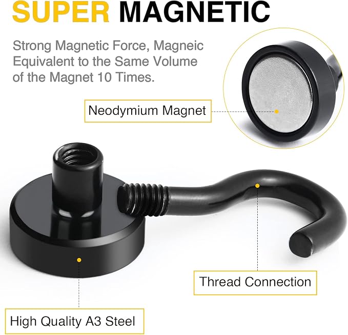 DIYMAG Magnetic Hooks for Refrigerator, Extra Strong Cruise Hook, Heavy Duty Earth Magnets with Hook Magnetic Hanger for Cabins, Grill (20P-Black) (Pack of 2) - Image 7