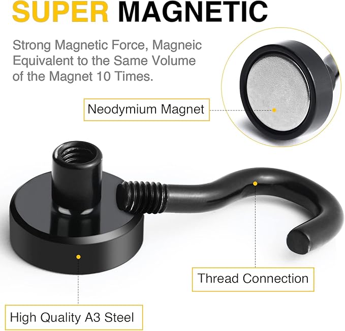 DIYMAG Magnetic Hooks 6pcs 30lbs+ Cruise Essentials 2026 Magnet Hook Black | Neodymium Heavy Duty Strong Magnets Hanging Ship Cabins Refrigerator Fridge Classroom Beach Vacation Kitchen Grills Home Tool - Image 6