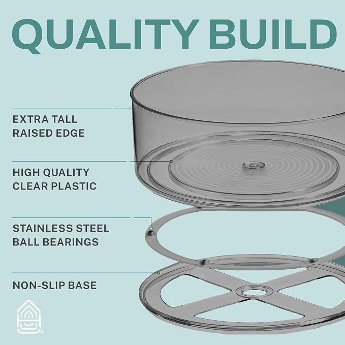 Home Intuition Round Plastic Grey Lazy Susan Turntable Food Storage Container for Kitchen (9" Round, 1 Pack) - Image 4