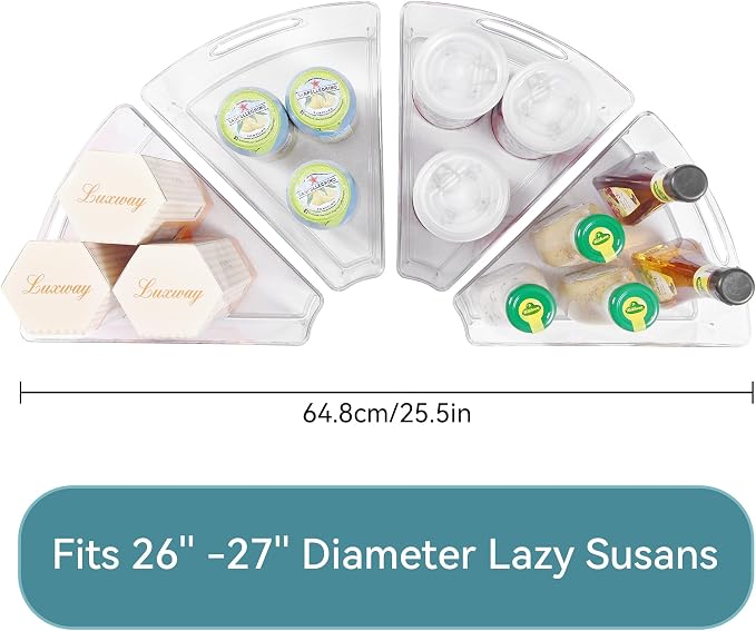 Oubonun Lazy Susan Cabinet Organizer Bins for Kitchen 6 Pack, 1/8 Wedge | For 26 4" Deep Wedge Bins with Handles and Matte Non-Slip Bottoms, Pantry Items Organized, Food Safe BAP-Free Plastic - Image 2