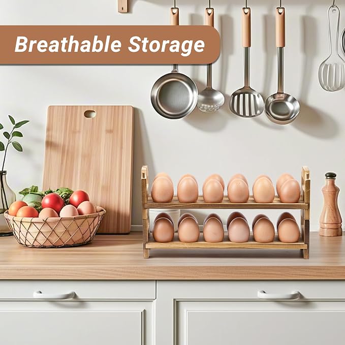 Yuoyar Wooden Fresh Egg Holder Countertop Stackable egg storage - Image 5