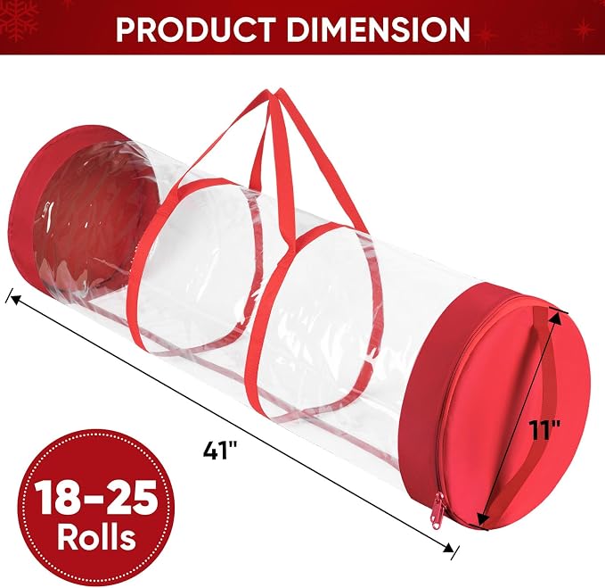 BALEINE Christmas Wrapping Paper Organizer Storage, 41" Gift Wrapping Paper Storage Containers, Clear PVC with Durable 600D Oxford Fabric Gift Wrap Paper Holder Fits 18-25 Rolls, Black - Image 4