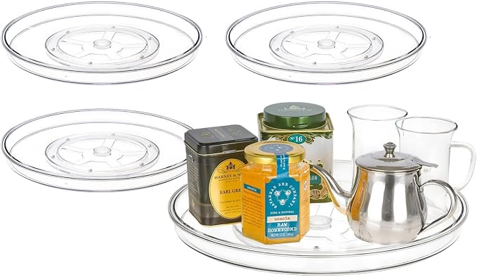primebox 13.25" Lazy Susan Organizer. 360 Degree Rotating Turntable for Cabinets, Fridge, Pantry, Bathroom, Under Sink Organizing, Countertops, Vanity, Organizer for Spices Clear 4 Pack by primebox