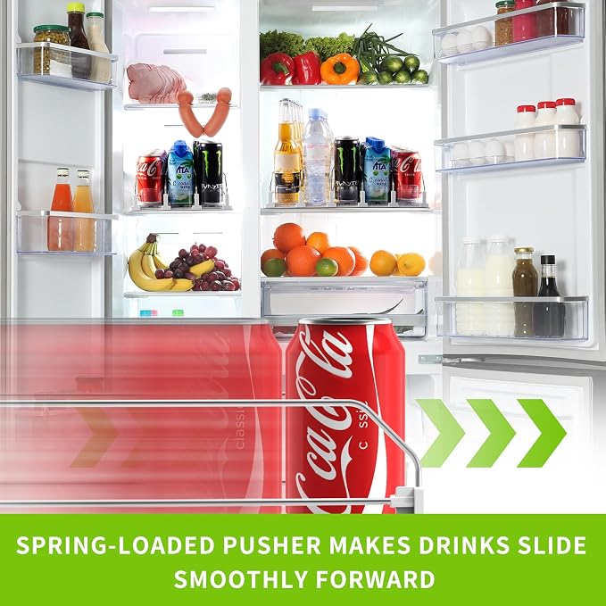 Coanto Drink Organizer for Fridge, Soda Can Organizer for Refrigerator with Automatic Pusher Glide, Adjustable Width Drink Dispenser for Fridge, Holds up to 25 Cans or Bottles, 5 Row - Image 2