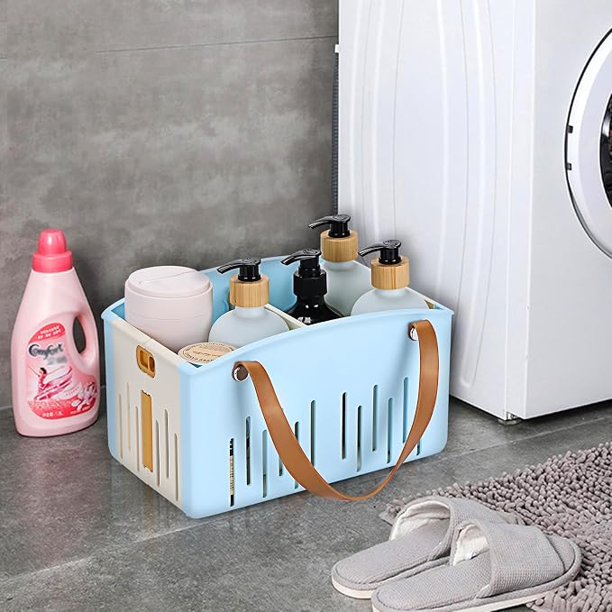 Portable Shower Caddy Collapsible Plastic Shower Basket Tote with Handles Removable Divider, Cleaning Caddy Storage Organizer for Bathroom College Dorm (Blue) - Image 6