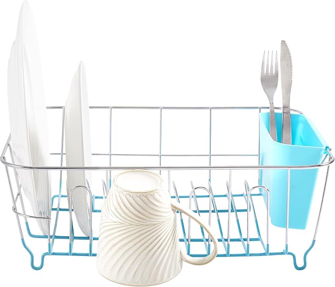 Sweet Home Collection 2 Piece Dish Drying Rack Set Drainer with Utensil Holder Simple Easy to Use Fits in Most Sinks, 14.5" x 13" x 5.25", Turquoise Blue (Pack of 12) - Image 2