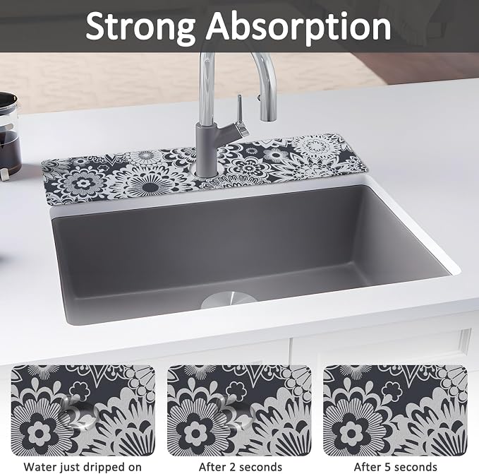 24" X 5.5" Kitchen Sink Splash Guard Faucet Mat Mandala Super Absorbent Fast Drying Faucet Guard & Draining Mat Sink Splash Guard Behind Faucet for Kitchen, Bathroom - Image 3
