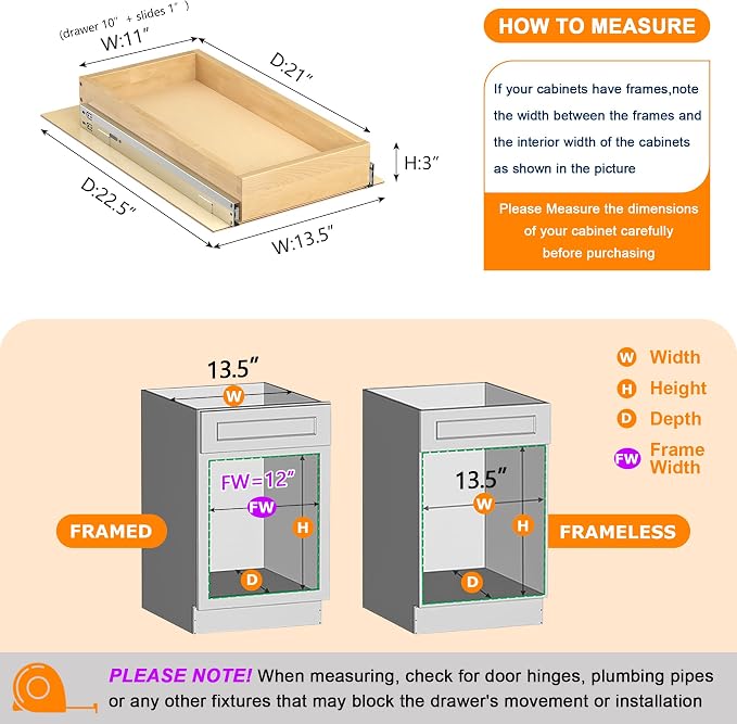 Pull Out Cabinet Organizer, 11" W x 21" D | Soft Close Pull Out Drawers for Cabinets with Heavy Duty Slides, Wood Slide Out Drawers for Kitchen Cabinets - Image 4
