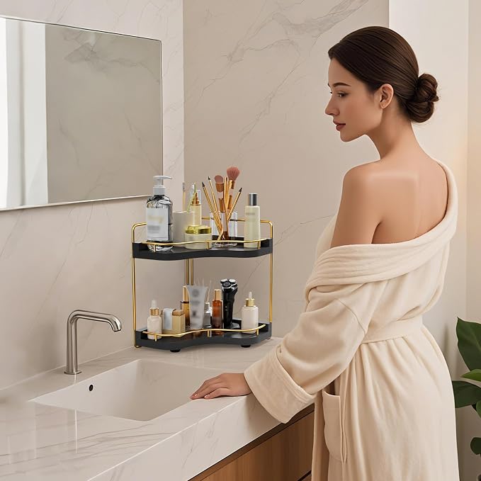 2-Tier Corner Bathroom Counter Organizer, Larger Size | Embedded Screw Holes, Sturdy & Stable, Oversized, Holds More, Vanity Shelf for Makeup & Skincare - Image 7