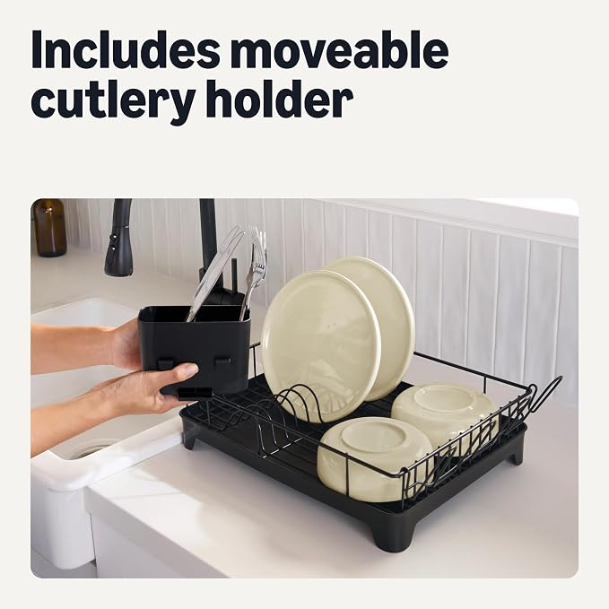 Amazon Basics Stainless Steel Dish Drying Rack, 15.2 x 11.6 x 4 in., Black - Image 5