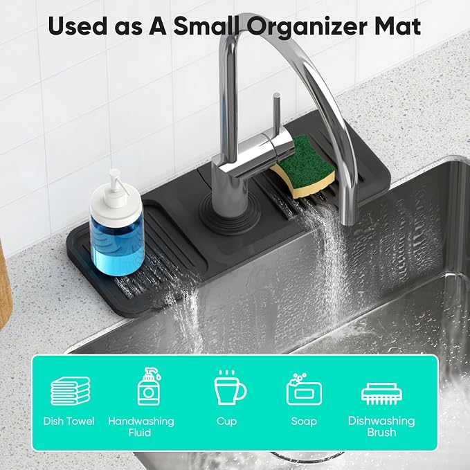 14.6'' Faucet Mat for Kitchen Sink [5°Slope Fast Self-draining] Kitchen Sink Splash Guard Silicone Kitchen Sink Faucet Mat Splash Guard for Kitchen Sink Area Tidy Splash Faucet Guard Draining Mat - Image 6