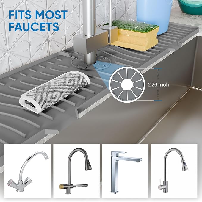 24 Inch Longer Faucet Mat for Kitchen Sink, Silicone Sink Faucet Mat Splash Guard 5° Slope Premium Kitchen Sink Splash Faucet Guard, Fast Self-Draining Mat (gray) - Image 6