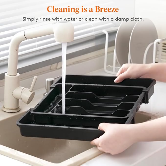 Lifewit Silverware Drawer Organizer, Expandable Utensil Tray | BPA Free Flatware Cutlery Holder for Kitchen, Adjustable Plastic Storage for Spoons Forks Knives, 8.9-14.7 x 12.2, Black - Image 6