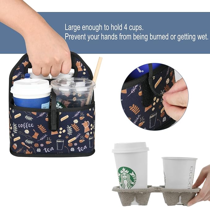 Beautyflier Reusable Insulated Coffee Cup Carrier, Portable Drink Holder with Handle Organizer Tote Bag for Hot & Cold Drinks (Coffee Utensils) - Image 2