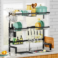 Over The Sink Dish Drying Rack,Expandable Length 3-Tier Large Stainless Steel Over The Sink Dish Rack with 6 Baskets, Utensil Holder Dish Drainers for Kitchen Counter | Stainless Steel, with 6 Baskets & Utensil Holder, for Kitchen Counter, Black by HOWDIA