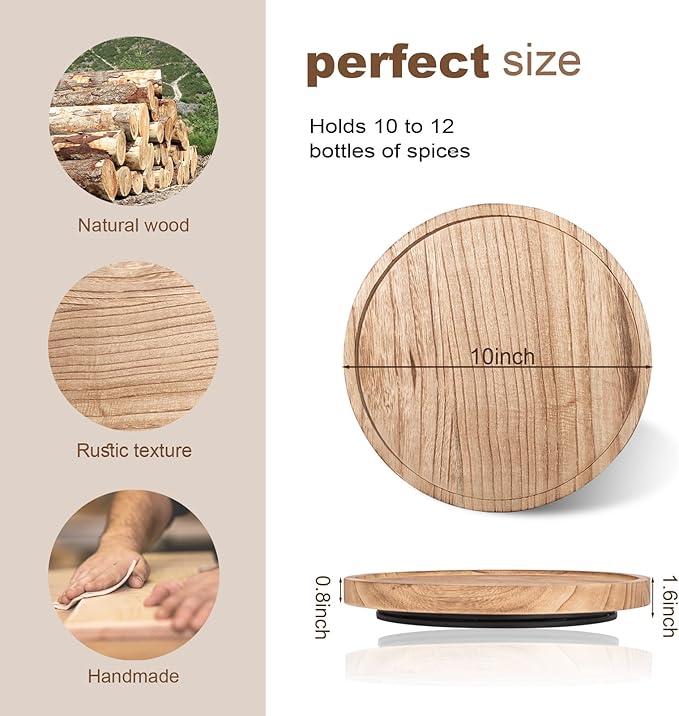 Wood Lazy Susan Turntable Kitchen Decor Round Table Tray, 10" Brown | Waterpoof, Easy clean, Non-slip, Rotating Wooden Decorative Pantry Table Tray for Seasoning, spice, snack - Image 6