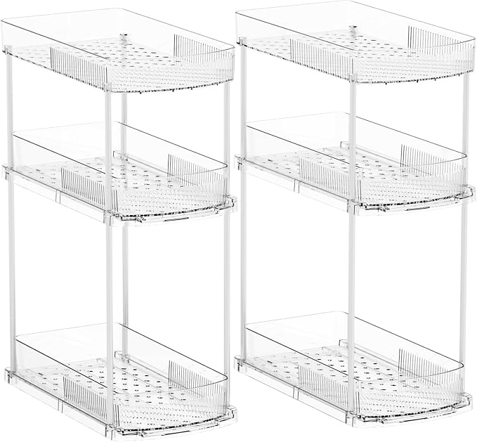 2 Pack 13.8″ Deep 3 Tier Under Sink Storage Organizer,Large Pull Out Bathroom Organizers and Storage,Slide Out Acrylic Undersink Storage Shelf,Kitchen Under Sink Organizer for Cleaning Products - Image 8
