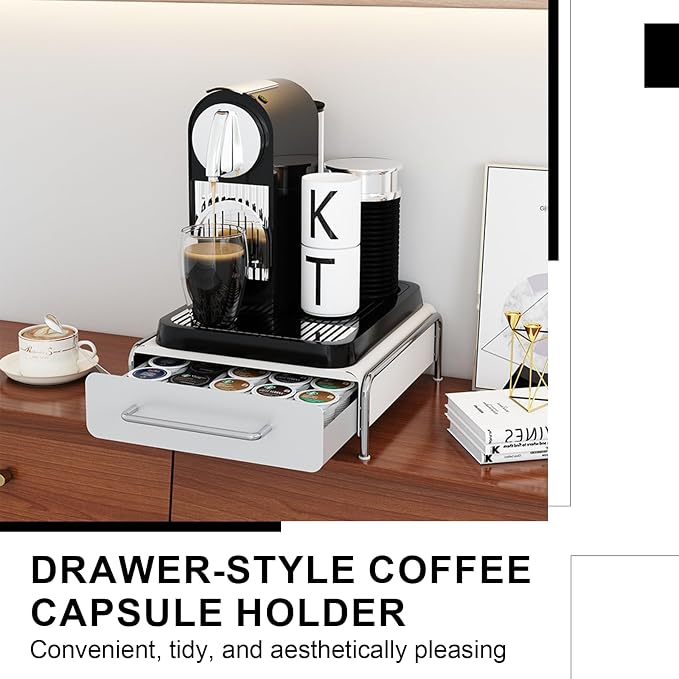 Pod Holder Drawer Capsule Organizer, Pull Out Coffee Pods Storage, Slide Out Drawers Holder for Capsules, Under Brewer Storage Sliding Drawer, Home Kitchen Counter Organization (White, L) - Image 3