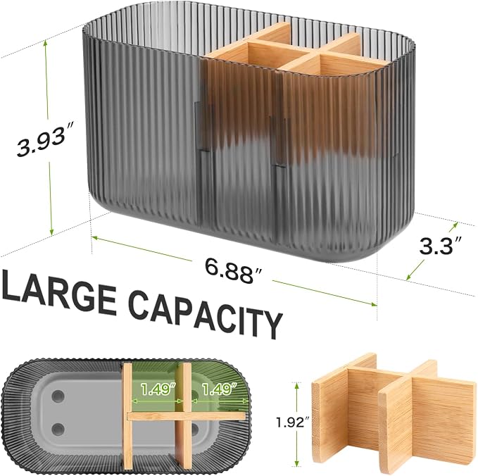 GFWARE Clear Acrylic Toothbrush Holder, 5 Slots Bathroom Storage Organizer | Bamboo Toothbrush Holder, Kids Electric Toothbrush Holder and Toothpaste Storage for Bathroom Caddy Decor - Image 6