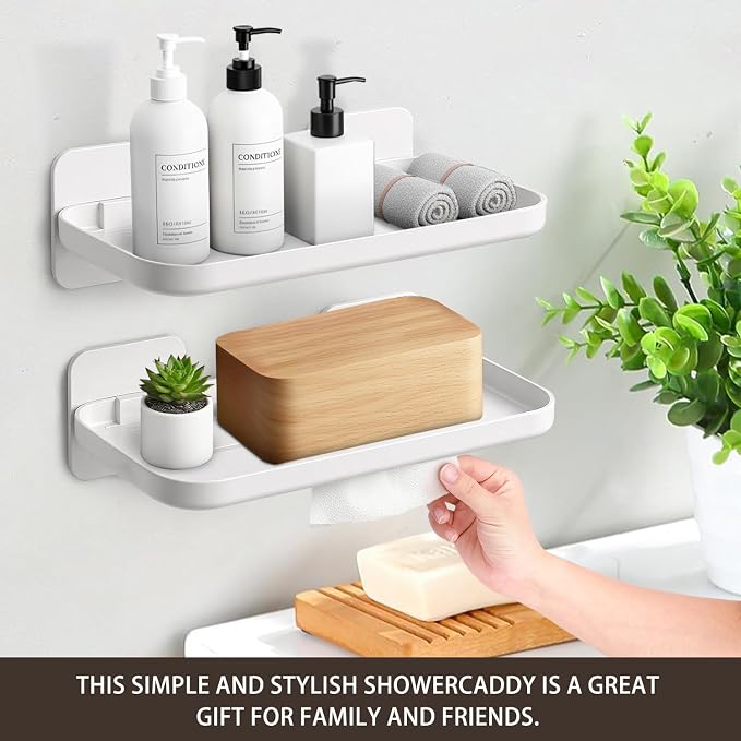 4 Pack Floating Shelves for Wall, Self Adhesive Small Shelf, No Drill Adhesive Wall Shelf, Floating Shelves Damage-Free Expand Walls Space for Living Room Kitchen Bathroom (White) - Image 3