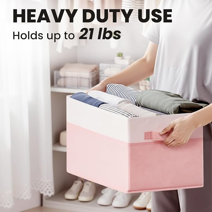 Large Closet Organizer Bins with Lids 4 Pack - 23 QT Collapsible Decorative Storage Boxes with Lids - Clothes Storage Bins with Handles - Fabric Containers for Living Room, Dorm, Nursery - Pink - Image 5