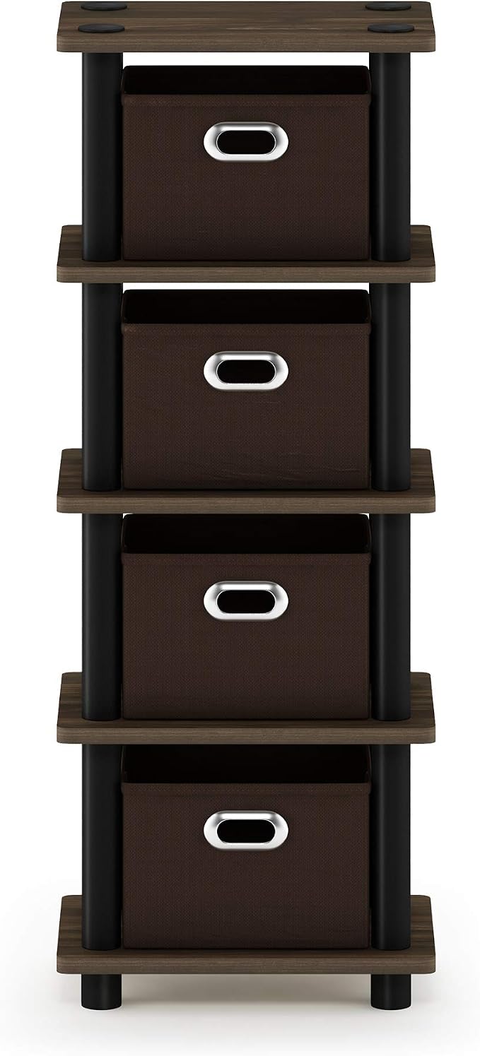 Furinno Turn-N-Tube Toolless 4-Tier Storage Shelves, Columbia Walnut | Narrow Open Frame Book Shelf with Storage Bins, for Organization, for Living Room, Garage, Home Office - Image 4