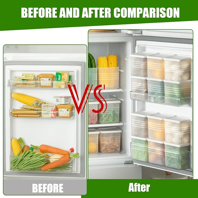 6 Pack Refrigerator Organizer Box with Lid, Plastic Refrigerator Side Door Storage Containers, Space-Saving Organizer Bins for Refrige, Refrige Drawers for Fruit and Vegetable (Clear, S-6) - Image 4