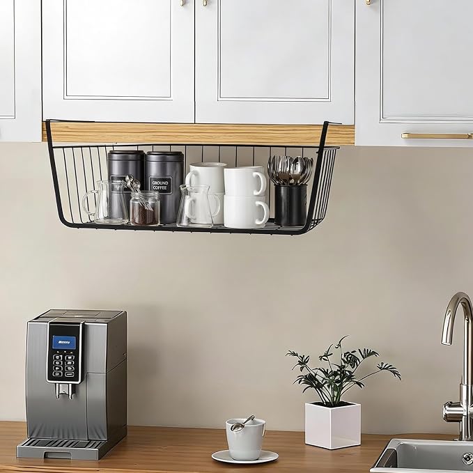 4Pcs Under Shelf Basket Metal Wire Under Cabinet Basket for Kitchen Pantry | Under Shelf Storage Basket Slides Under Shelves for Storage Space Saving for Kitchen Pantry Closet Office 22 lb Capacity - Image 2