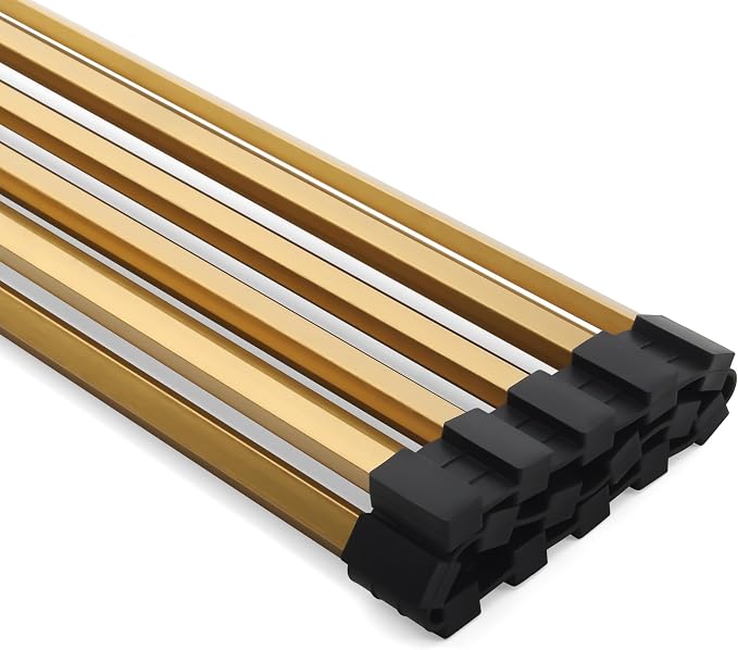 Roll Up Dish Drying Rack 15 Tube 11.42" x 17.72" Kitchen Sink Rack Over the Sink Dish Drying Rack Stainless Steel Dish Rack Heat-Resistant Dish Drainer, Gold - Image 6