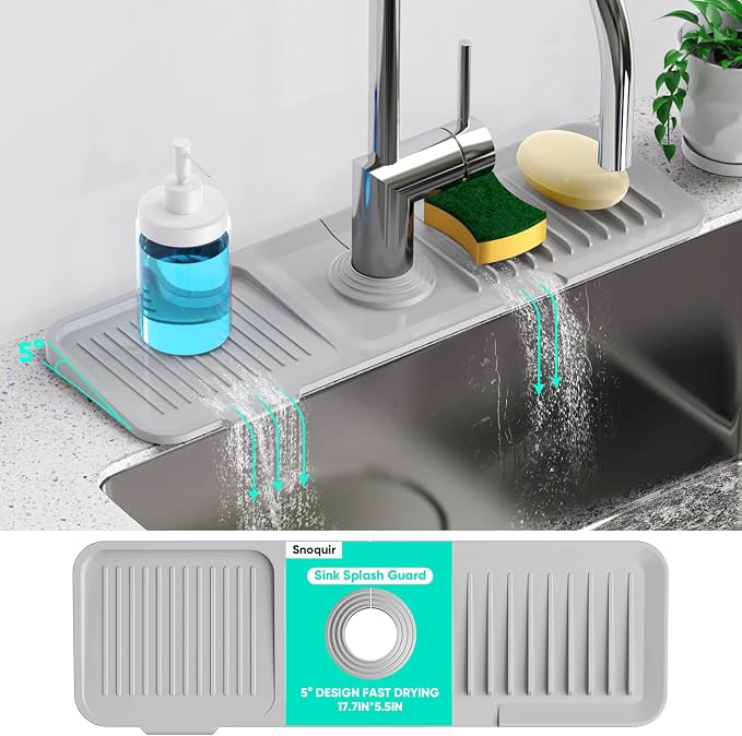 17.7'' Faucet Mat for Kitchen Sink [5°Slope Fast Self-draining] Kitchen Sink Splash Guard Silicone Sink Faucet Mat Splash Guard Kitchen Sink Area Tidy Splash Faucet Guard Draining Mat-Light Gray - Image 8