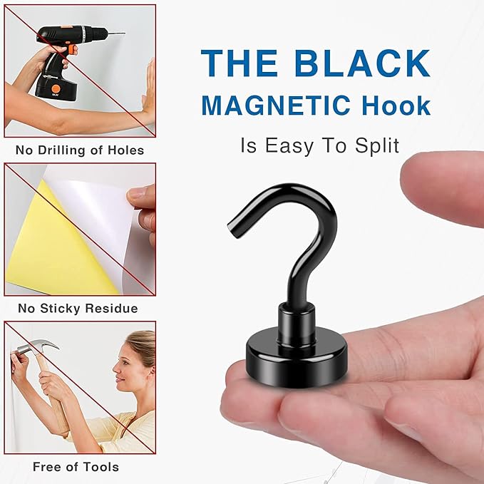LOVIMAG Magnetic Hooks, Cruise Essentials 2026, 60 Pack-30LBS | Heavy Duty Strong Magnet Hook for Cruise Cabin, Refrigerator Fridge, Ship, Classroom, Kitchen Grills, Black - Image 6