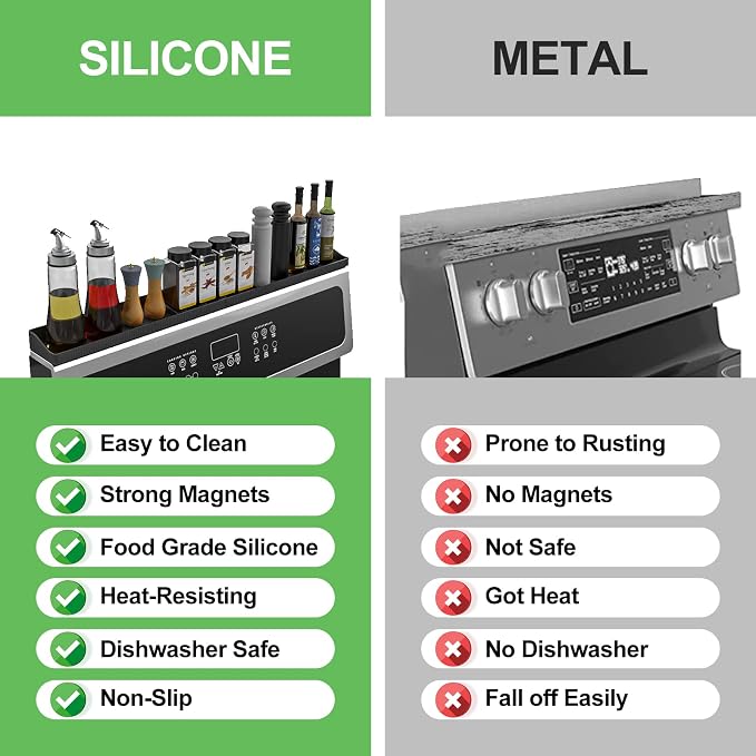 Stove Top Shelf 30 Inch - Silicone Material Magnetic Shelf for Stove -Black | 3 Functional Partitions,Heat Resistant Kitchen Spice Rack Organizer - Image 4