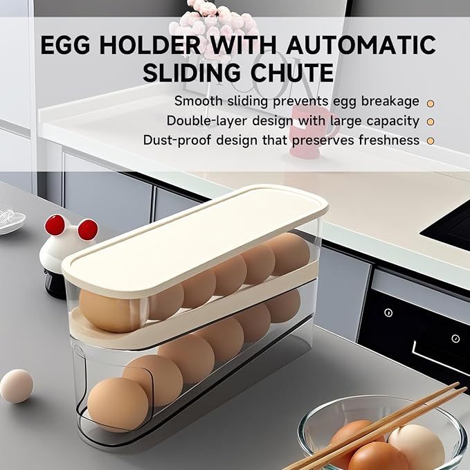Rolling Egg Holder for Fridge, Egg Dispenser for Refrigerator, Automatic Rolling Storage Container for Countertop, Kitchen & Outdoor Use (3.35"x3.74"x11.02") 2 Pack - Image 5