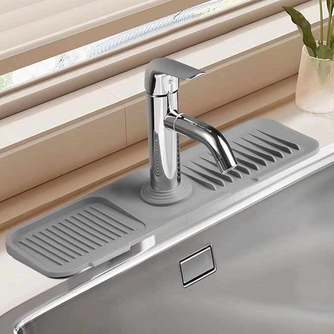Silicone Faucet Mat Splash Guard, Drip Catcher Drain Tray for Kitchen Sink, Dark Gray, 18 x 4 Inch - Image 3