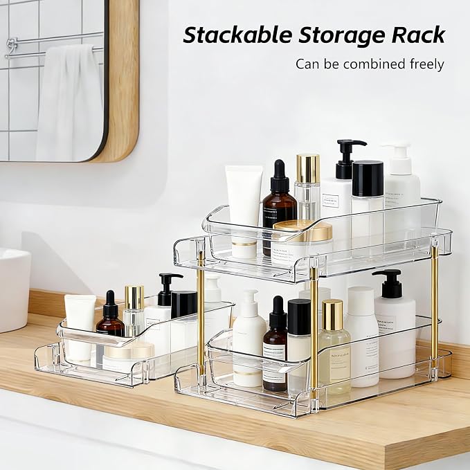 LAREKUN2pack 2-Tier Organizer & Storage Unit Stackable Bathroom Cabinet Organizer Pull-Out Kitchen Pantry Organizer & Storage System Suitable for Countertops, Pantries, Kitchens, Bathrooms - Image 4