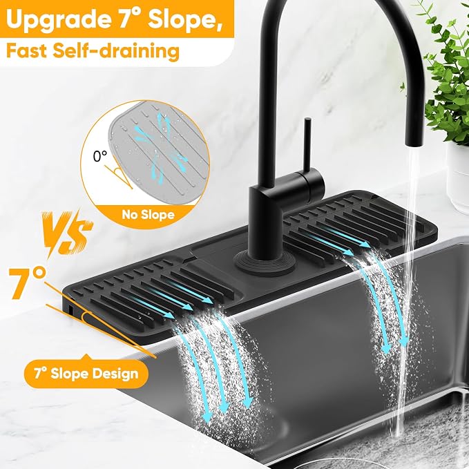 17.7'' Folding Faucet Mat for Kitchen Sink Splash Guard[7° Slope Fast Self-draining][Snap Lock Fit] Kitchen Sink Faucet Mat Splash Guard Kitchen Sink Area Water Splash Guard Behind Faucet Draining Mat - Image 3