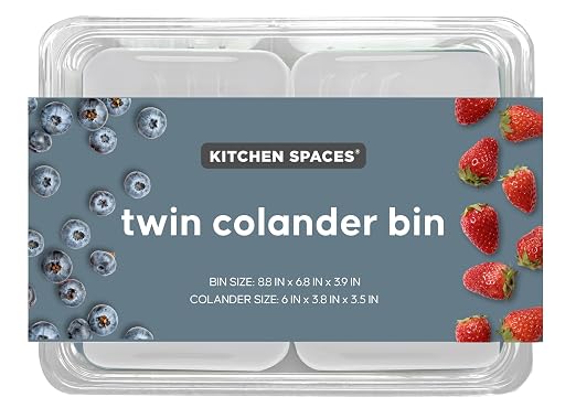 Kitchen Spaces Twin Colander Stackable Food Storage Organizer for Fridge, Freezer, and Pantry, 8.8" x 6.8" x 3.9", Blue by KitchenSpaces