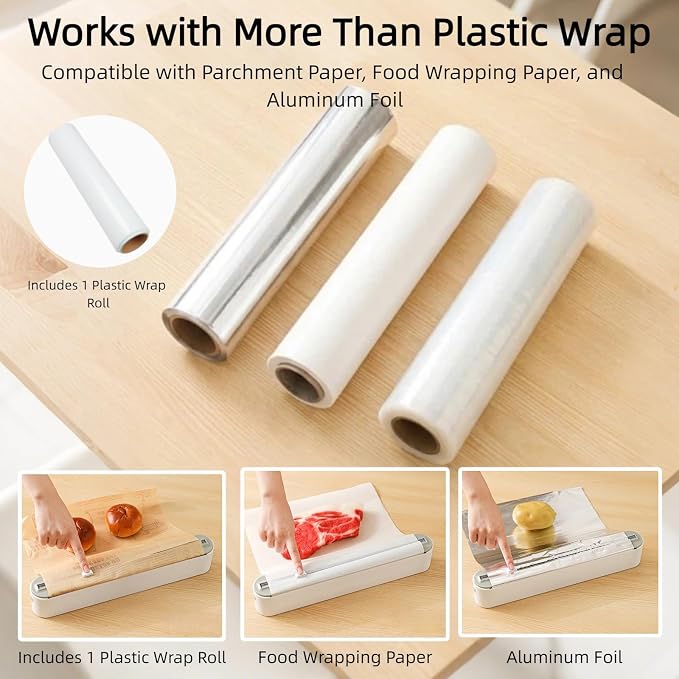 Fits 12" Rolls Up to 1.45" Diameter, Plastic Wrap Dispenser with Cutter | Includes 100 ft plastic wrap; fits slim 12" rolls up to 1.45" diameter. Magnetic mount; not for jumbo or commercial rolls. - Image 7