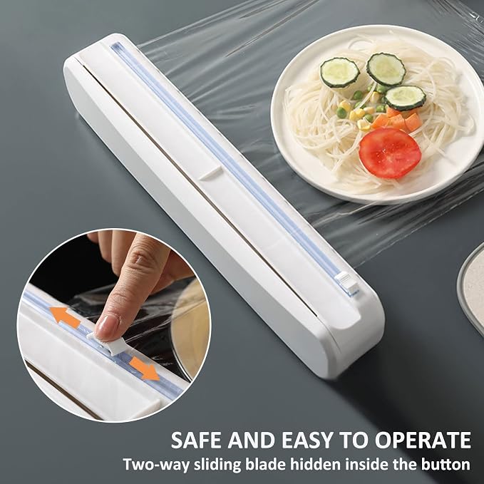 Plastic Wrap Dispenser With Cutter, Reusable Cling Film Dispenser, Cling Wrap Dispenser With Slide Cutter, Also For Aluminum Foil, Tin Foil, Baking Paper (L) - Image 2