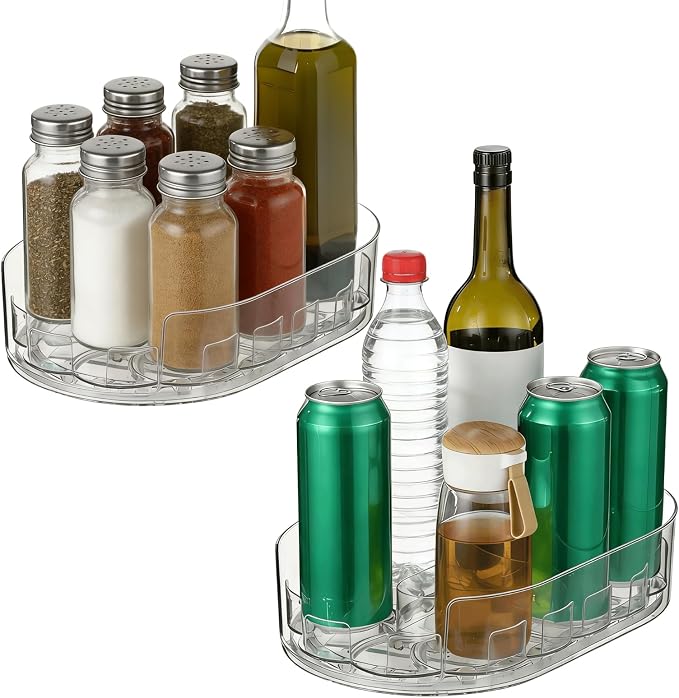 2 Pcs Lazy Susan Turntable for Refrigerator, 360° Rotating Clear Refrigerator Organizers and Storage, 3.5 x 8.5 in Oval Condiment Organizer Rack, Ideal for Countertop, Cabinet, Pantry & Dining Table by Unknown