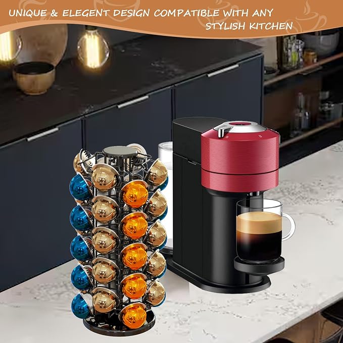 Nespresso Pods Holder Tower Stand,Vertuo Pod Holder 40 Pods Capacity,Black | Coffee Pods Holder Organizer Fits Vertuo Pods, 360°Revolving Pod Carousel, Space-Saving for Countertop,No Assembly Required - Image 6