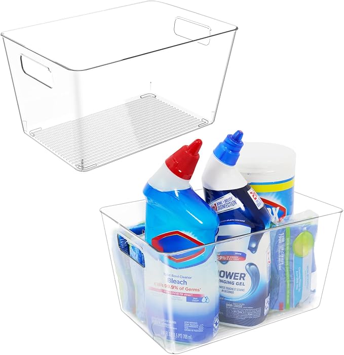 6 Pack Clear Plastic Storage Bins, 11" Large Pantry Organizer Bins with Handles, Plastic Containers for Refrigerator,BPA-Free Perfect for Kitchen,Fridge,Cabinet,Pantry(Cream) - Image 4