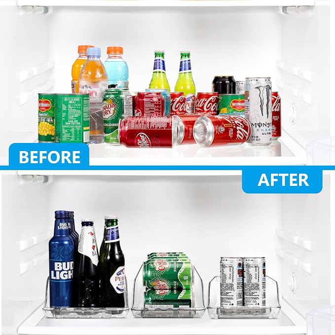 4 Packs Refrigerator Organizers and Storage Width Adjustable Can Organizer for Refrigerator Expandable Soda Can Dispenser for Beer Soda Pop Can Soda Organizer for Fridge Kitchen Pantry Clear - Image 7