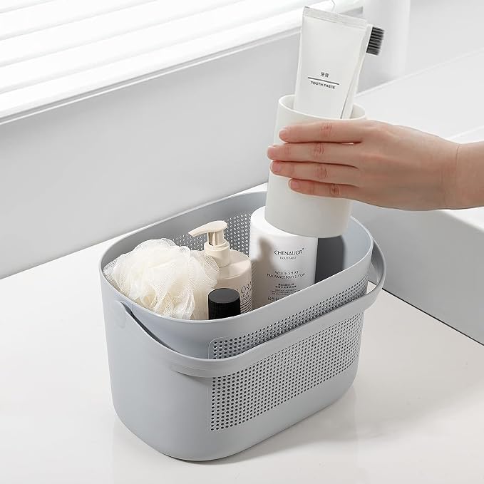 Plastic Portable Shower Caddy Basket, Storage Organizer with Handle, Gray | Bottom Drain Holes, Keep Dry, Sturdy and Durable, Easy to Carry for Bathroom, Kitchen, Dorm Room, RV, College - Image 3