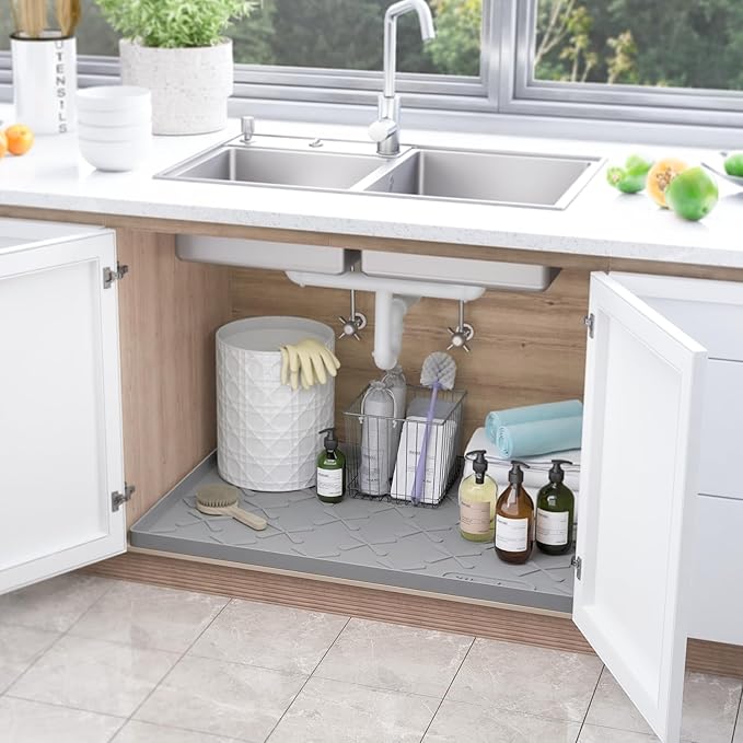 Waterproof Under Sink Mat 40" x 22" Silicone Mat Cabinet Protector | Heavy Duty Deep Drip Tray, Extra Thick Non Slip Liner for Kitchen & Bathroom, Pets, Organizer, Storage, Boots, Home Essential - Image 2